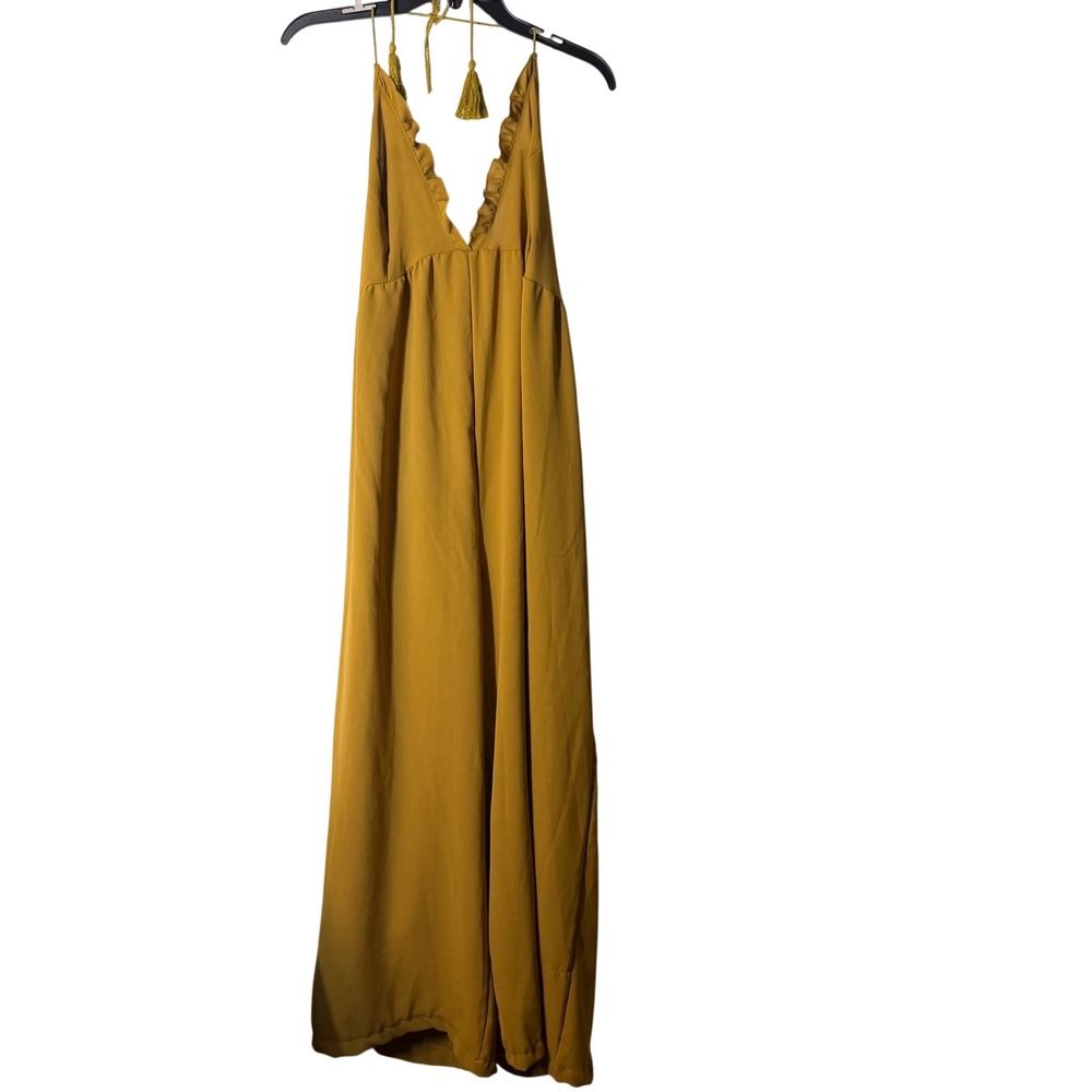 Mustard Halter Wide-Leg Jumpsuit